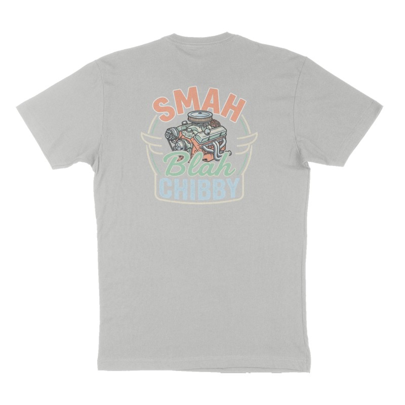 Custom t-shirt: "SMAH BLAH CHIBBY", Back print, heather-gray shirt