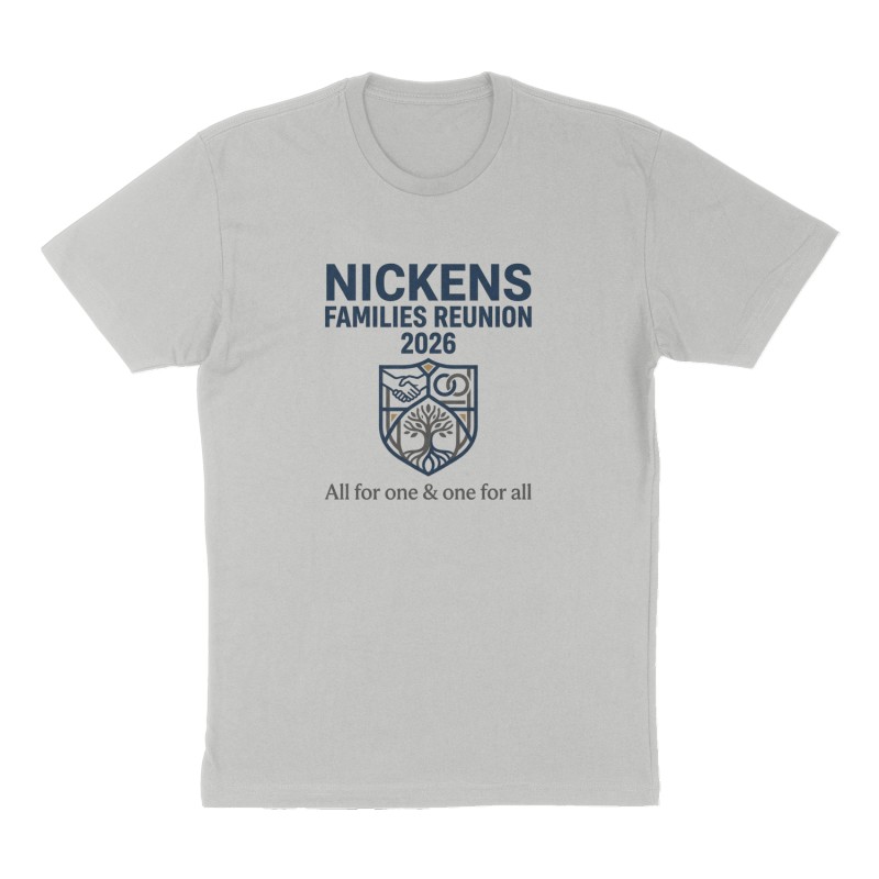 Custom t-shirt: "Nickens Families Reunion 2026", Front print, heather-gray shirt