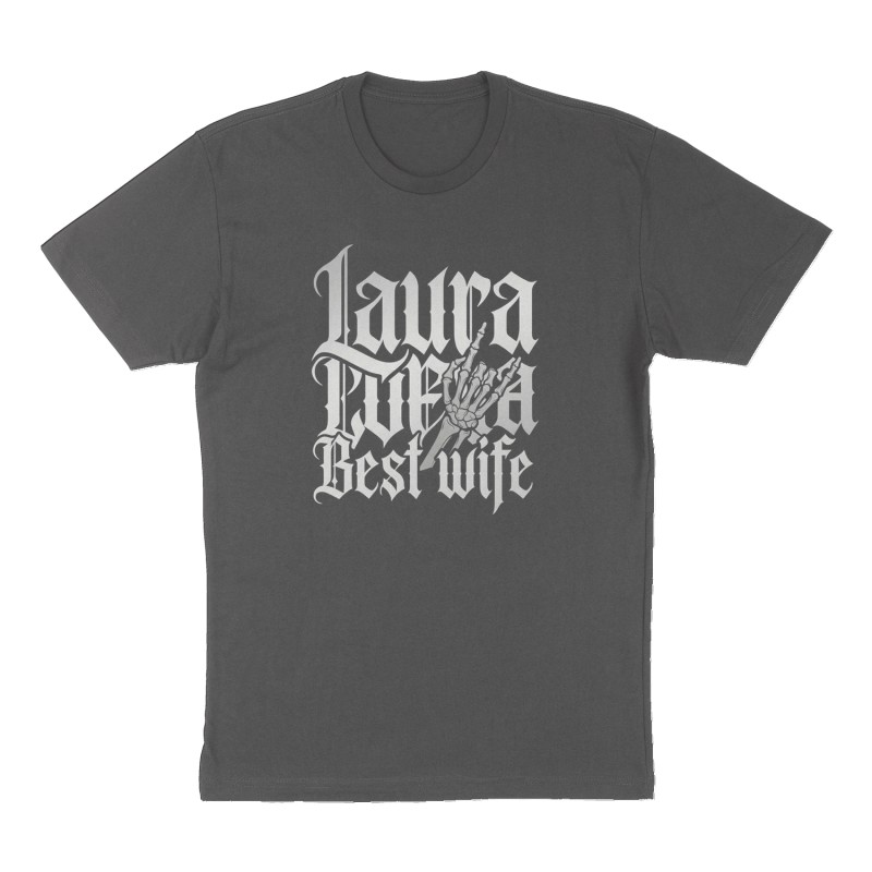 Custom t-shirt: "Laura", Front print, charcoal shirt