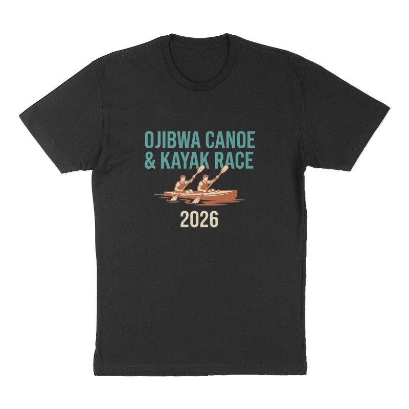 Custom t-shirt: "Ojibwa Canoe & Kayak Race", Front print, black shirt