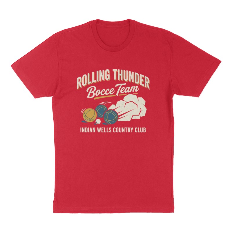Custom t-shirt: "Rolling Thunder Bocce Team", Front print, red shirt