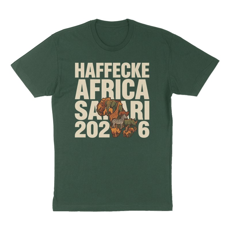 Custom t-shirt: "Haffecke Africa Safari 2026", Front print, forest-green shirt
