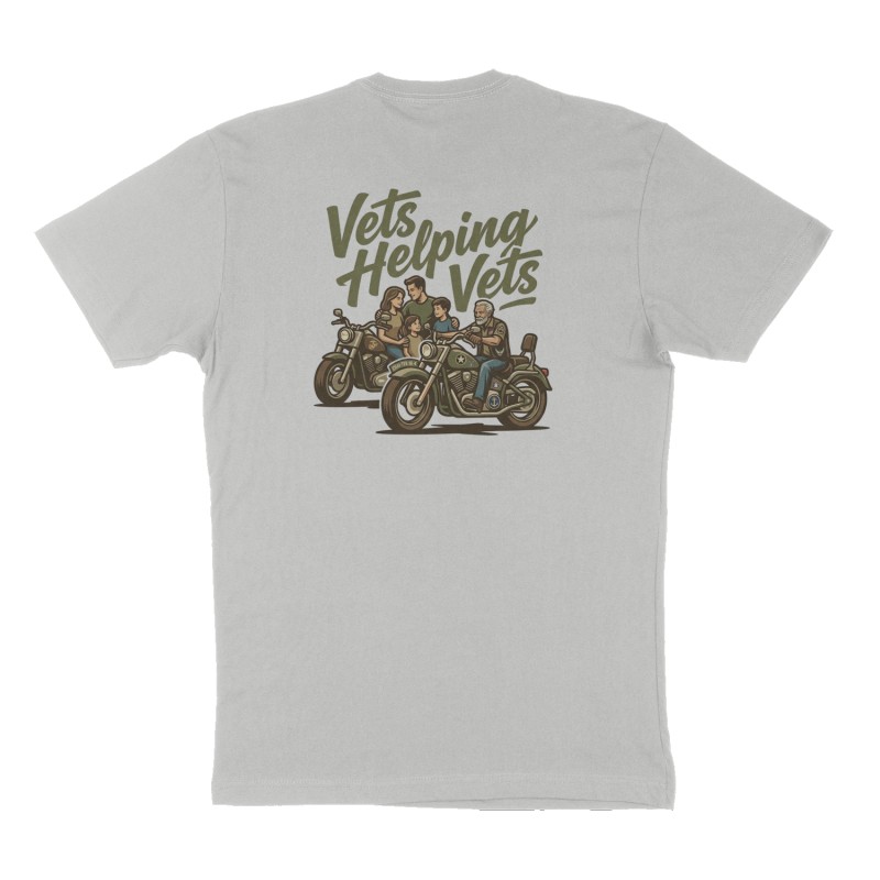 Custom t-shirt: "Vets Helping Vets", Back print, heather-gray shirt