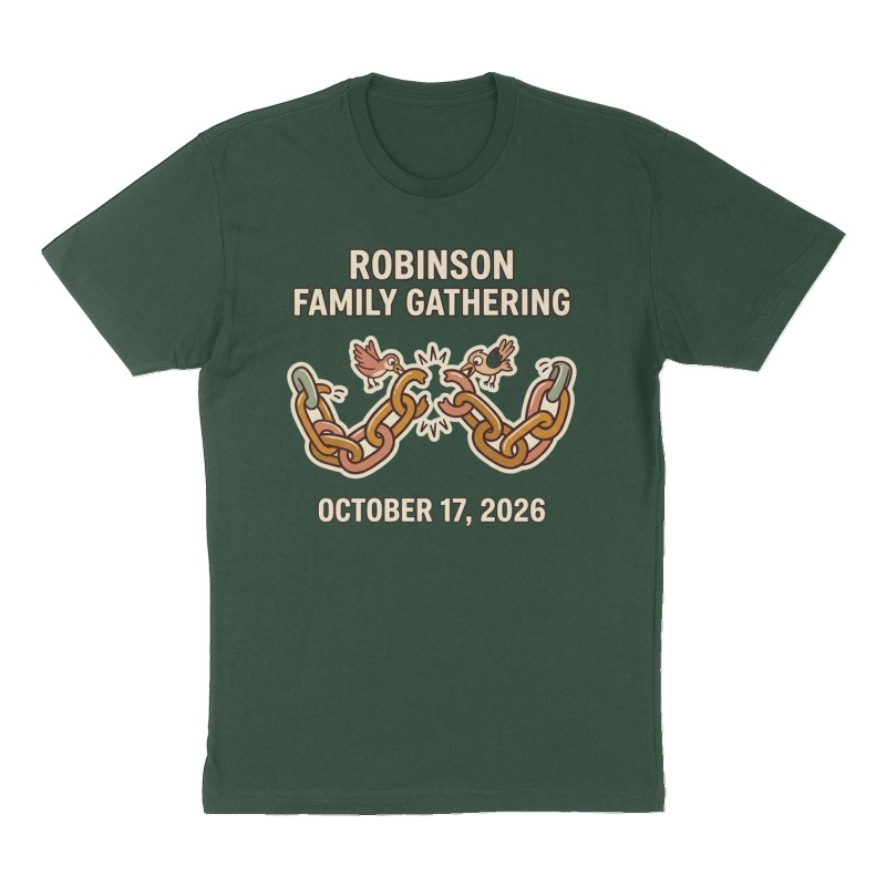 Custom t-shirt: "Robinson Family Gathering ", Front print, forest-green shirt