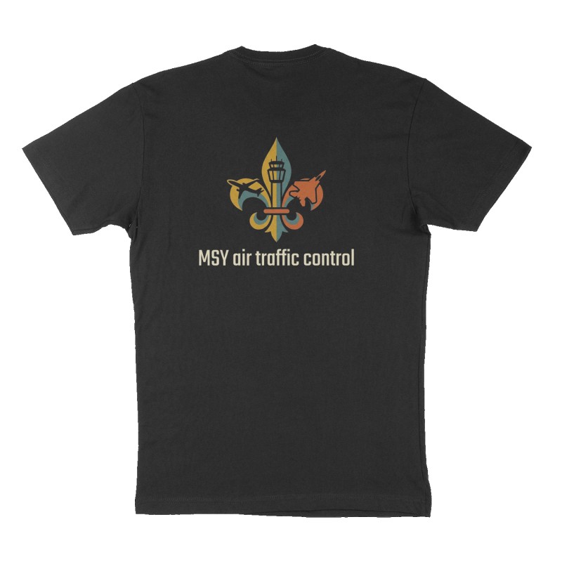 Custom t-shirt: "MSY air traffic control", Back print, black shirt