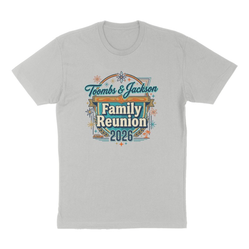 Custom t-shirt: "Toombs & Jackson Family Reunion 2026", Front print, heather-gray shirt