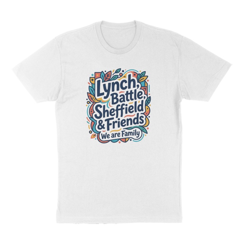 Custom t-shirt: "Lynch, Battle, Sheffield & Friends", Front print, white shirt