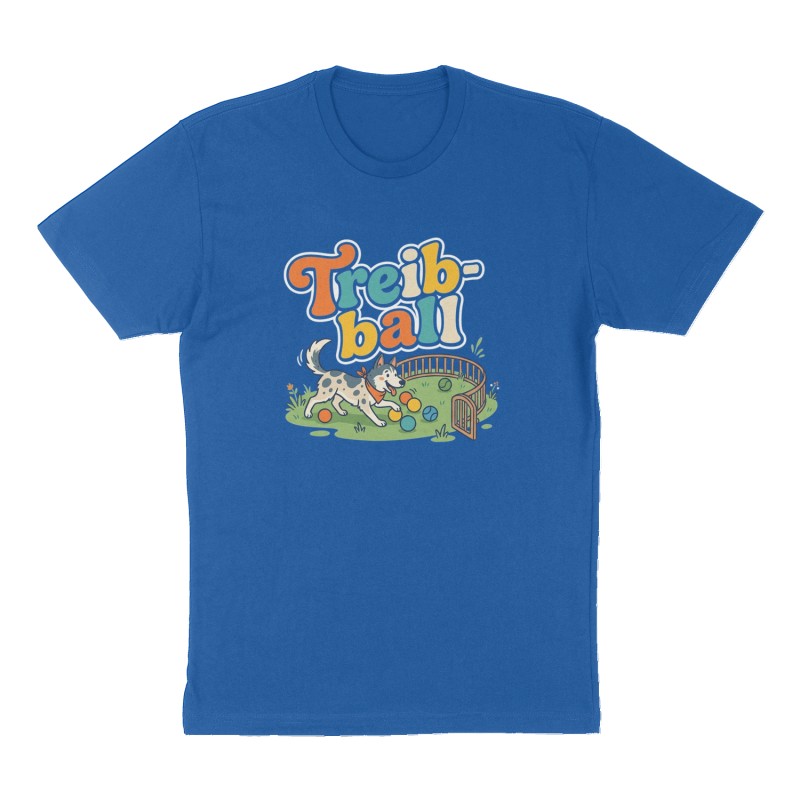 Custom t-shirt: "Treibball", Front print, royal-blue shirt