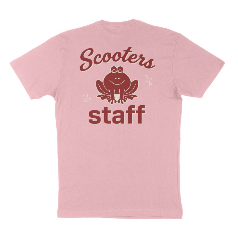 Custom t-shirt: "Scooters staff", Back print, pink shirt