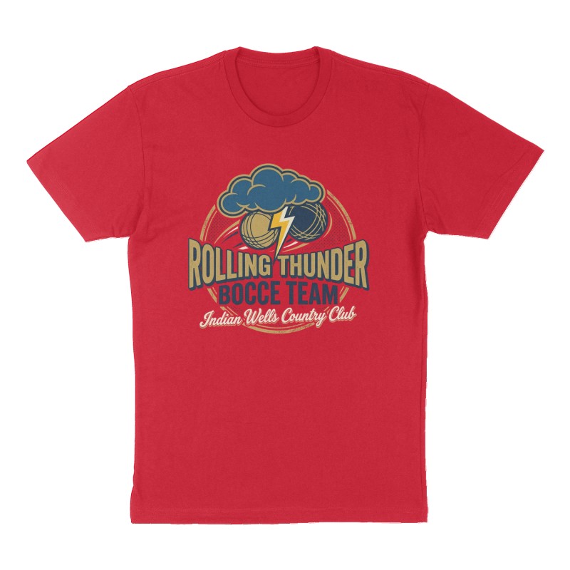 Custom t-shirt: "Rolling Thunder Bocce Team", Front print, red shirt