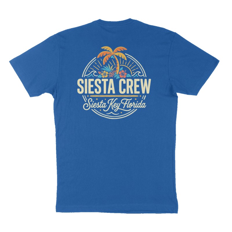 Custom t-shirt: "Siesta crew", Back print, royal-blue shirt