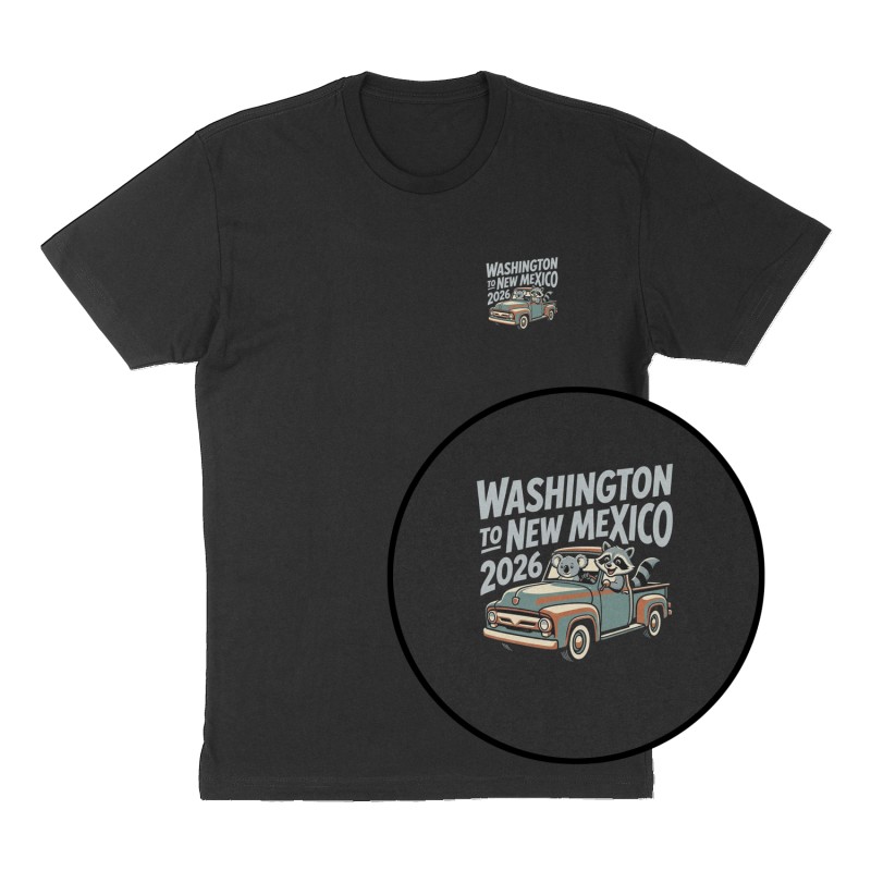 Custom t-shirt: "Washington to New Mexico 2026", Left Chest print, black shirt