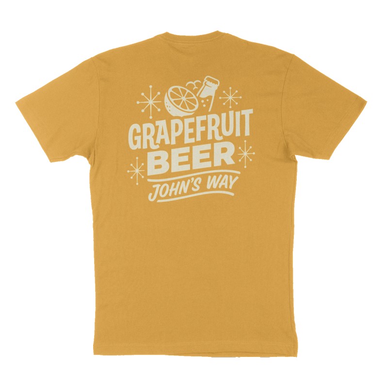 Custom t-shirt: "GRAPEFRUIT BEER", Back print, mustard-yellow shirt
