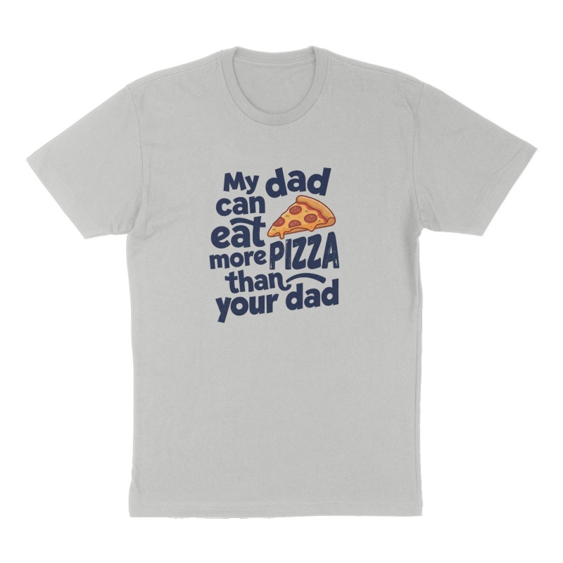 Custom t-shirt: "My dad can eat more pizza than your dad", Front print, heather-gray shirt