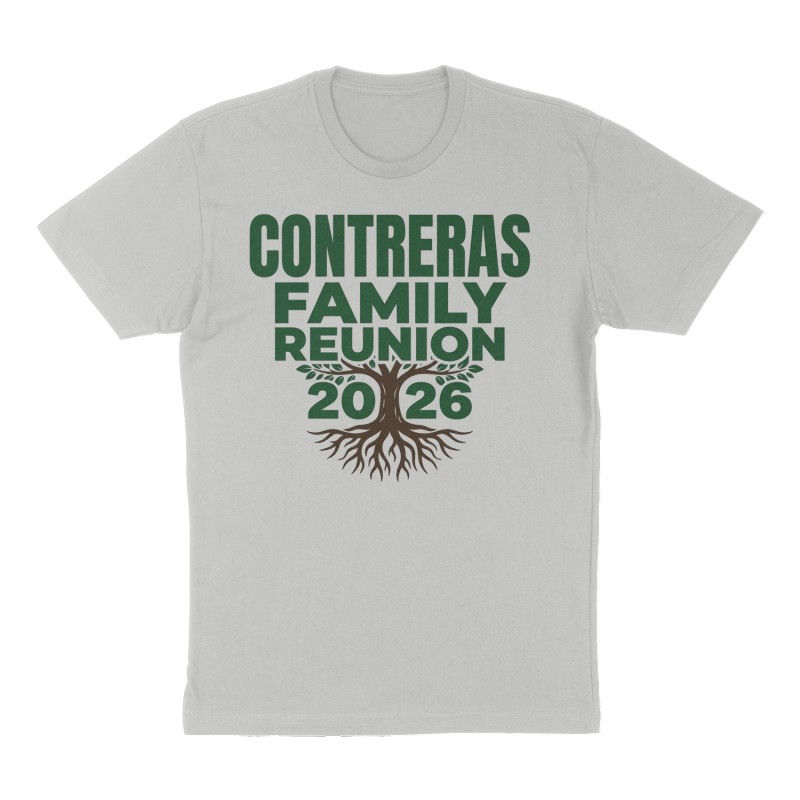Custom t-shirt: "CONTRERAS FAMILY REUNION 2026", Front print, heather-gray shirt