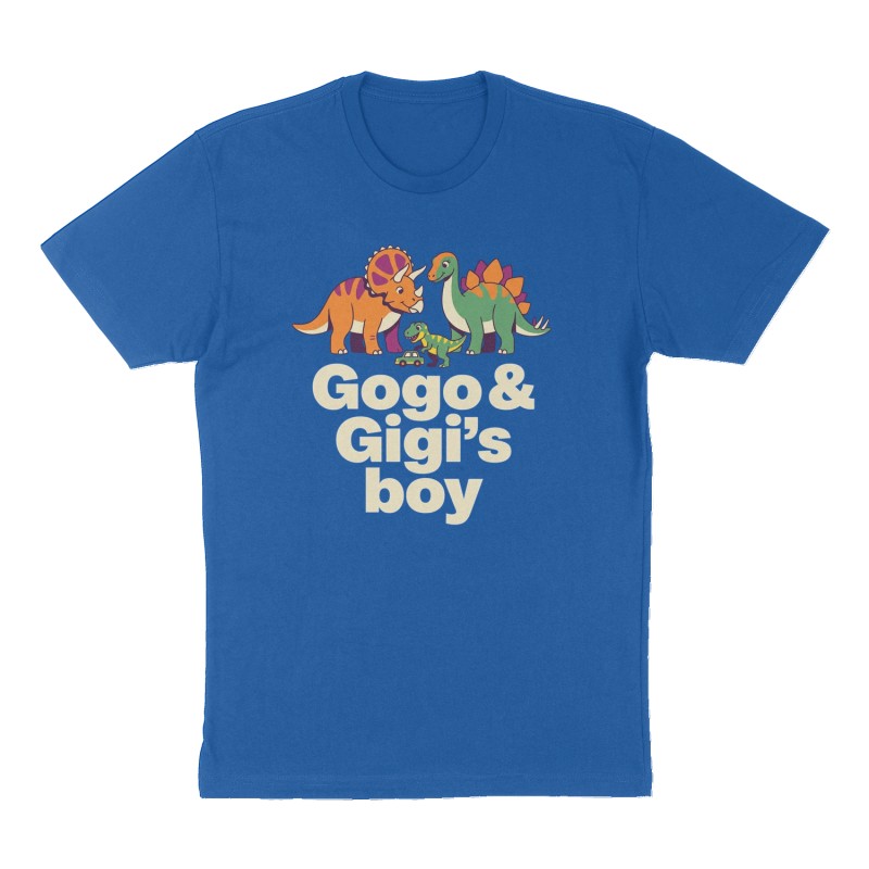 Custom t-shirt: "Gogo & Gigi’s boy", Front print, royal-blue shirt