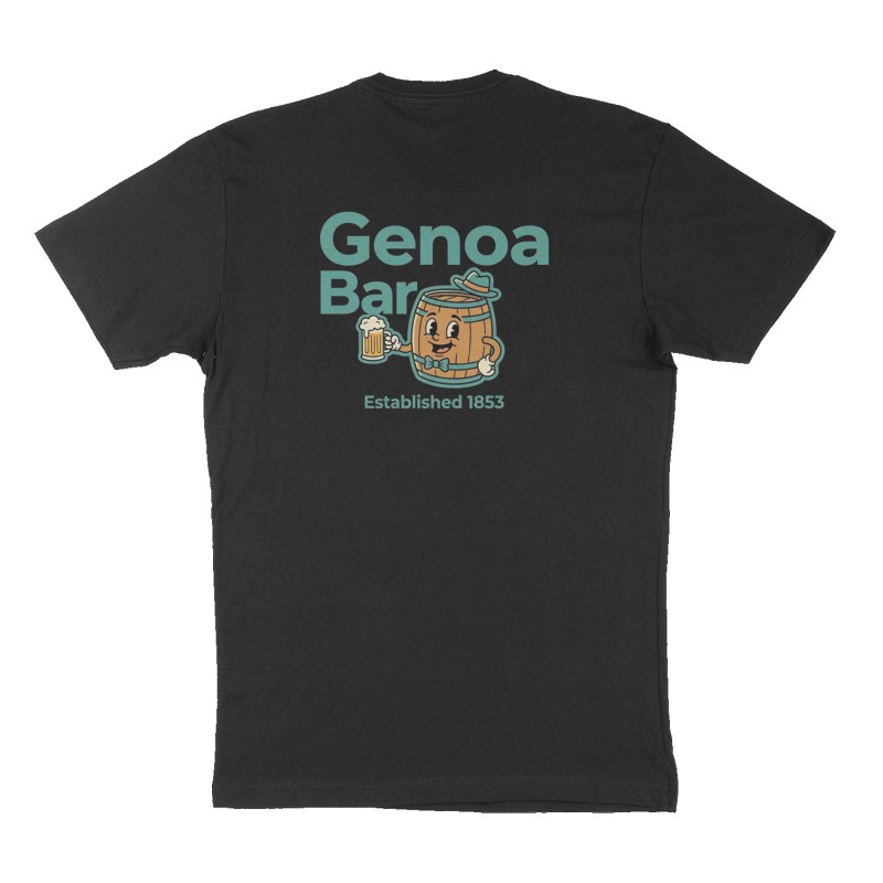 Custom t-shirt: "Genoa Bar", Back print, black shirt