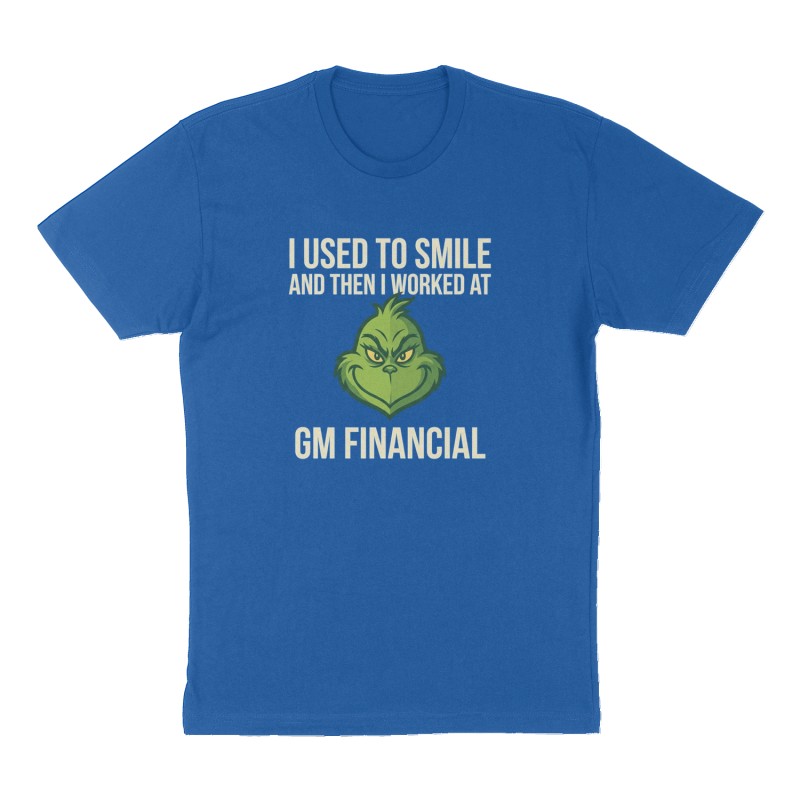 Custom t-shirt: "I used to smile and then I worked at", Front print, royal-blue shirt
