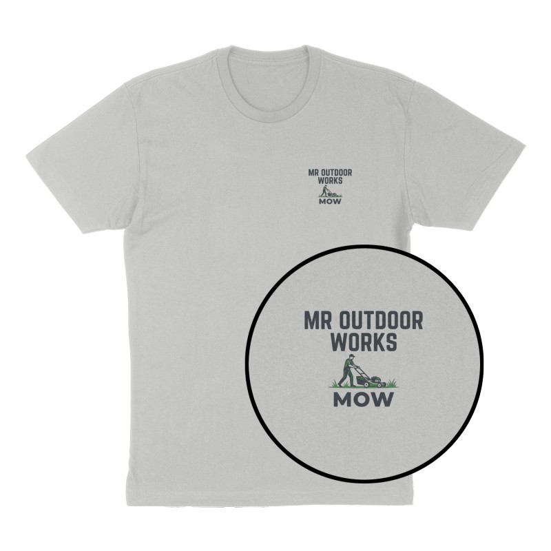 Custom t-shirt: "Mr Outdoor works", Left Chest print, heather-gray shirt