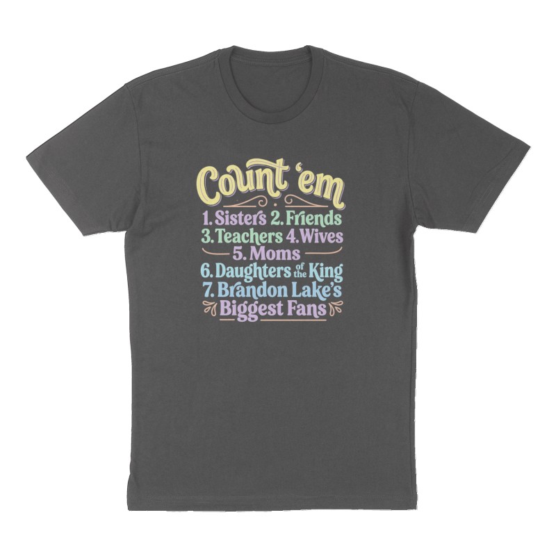 Custom t-shirt: "Count ‘em", Front print, charcoal shirt