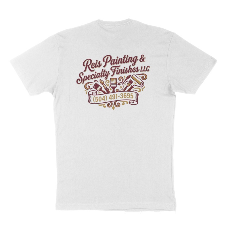 Custom t-shirt: "Reis Painting & Specialty Finishes LLC", Back print, white shirt