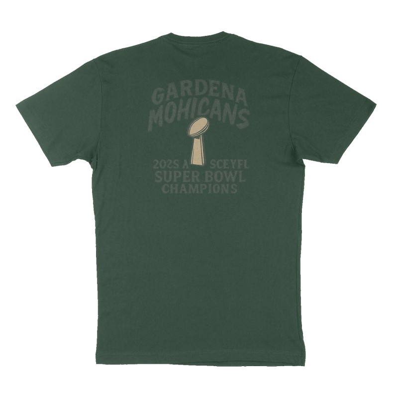 Custom t-shirt: "Gardena Mohicans", Back print, forest-green shirt