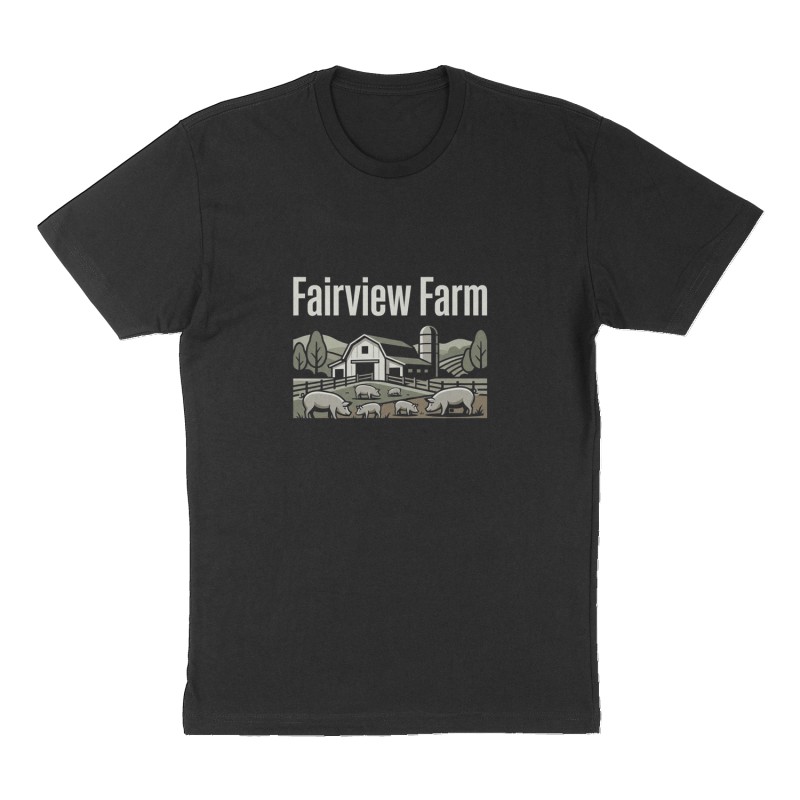 Custom t-shirt: "Fairview Farm", Front print, black shirt