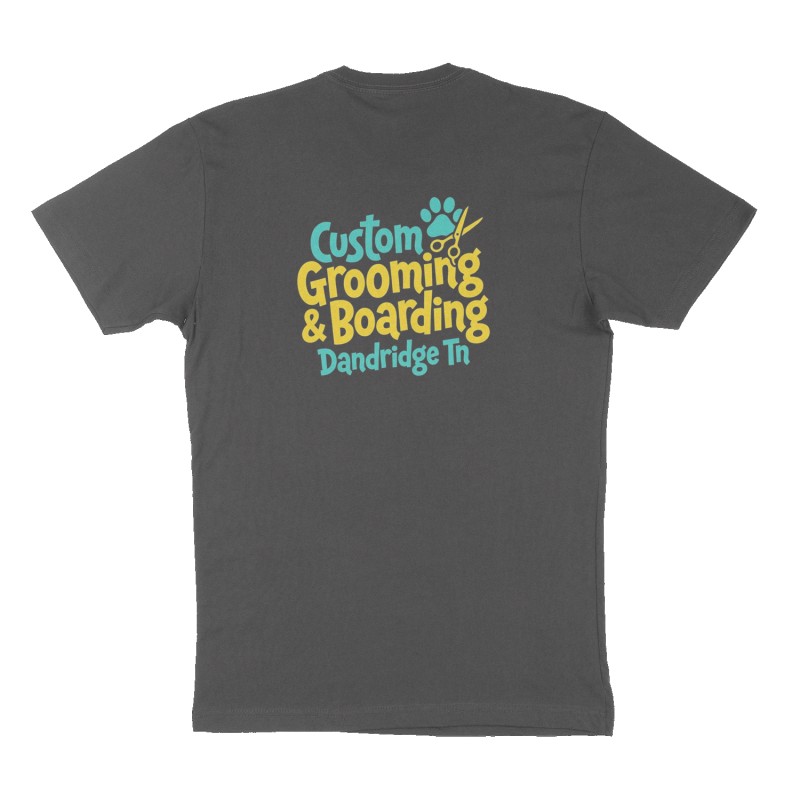 Custom t-shirt: "Custom Grooming  & Boarding ", Back print, charcoal shirt