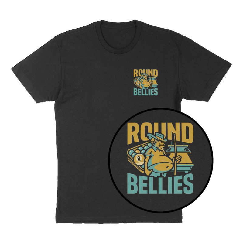 Custom t-shirt: "Round Bellies ", Left Chest print, black shirt