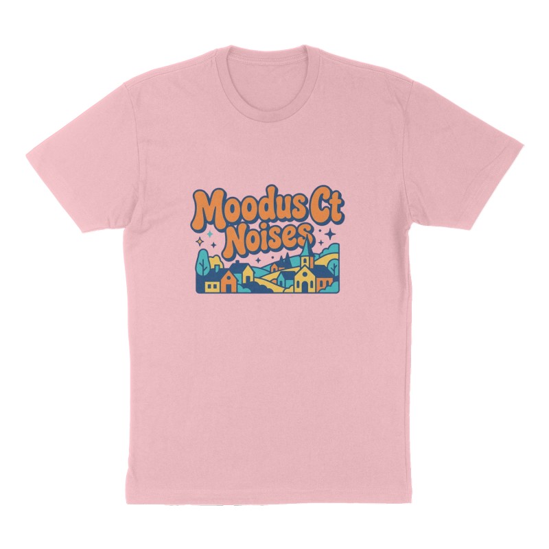 Custom t-shirt: "Moodus Ct", Front print, pink shirt