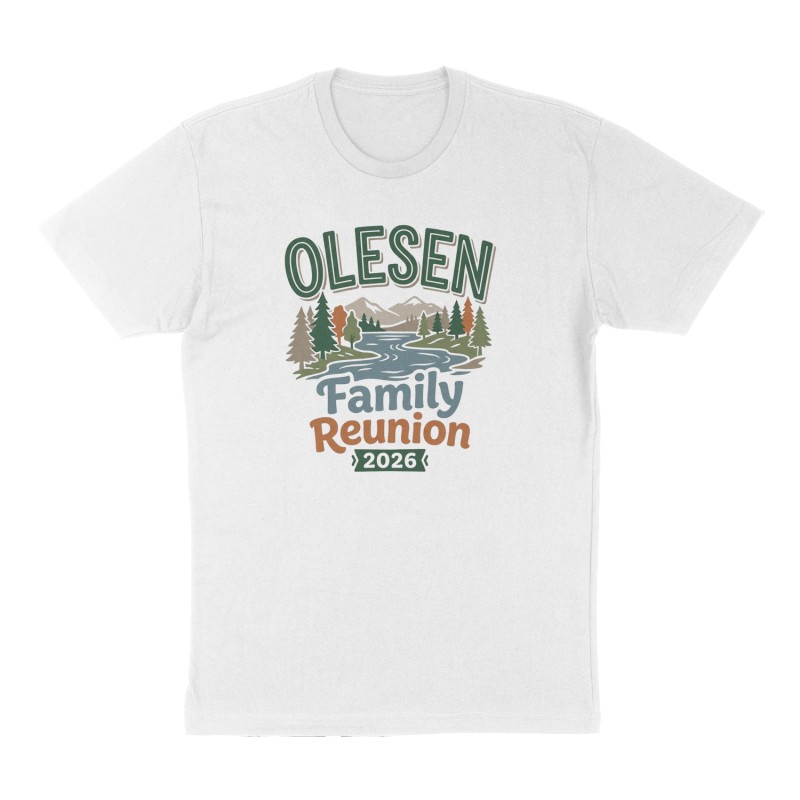 Custom t-shirt: "OLESEN Family Reunion 2026", Front print, white shirt