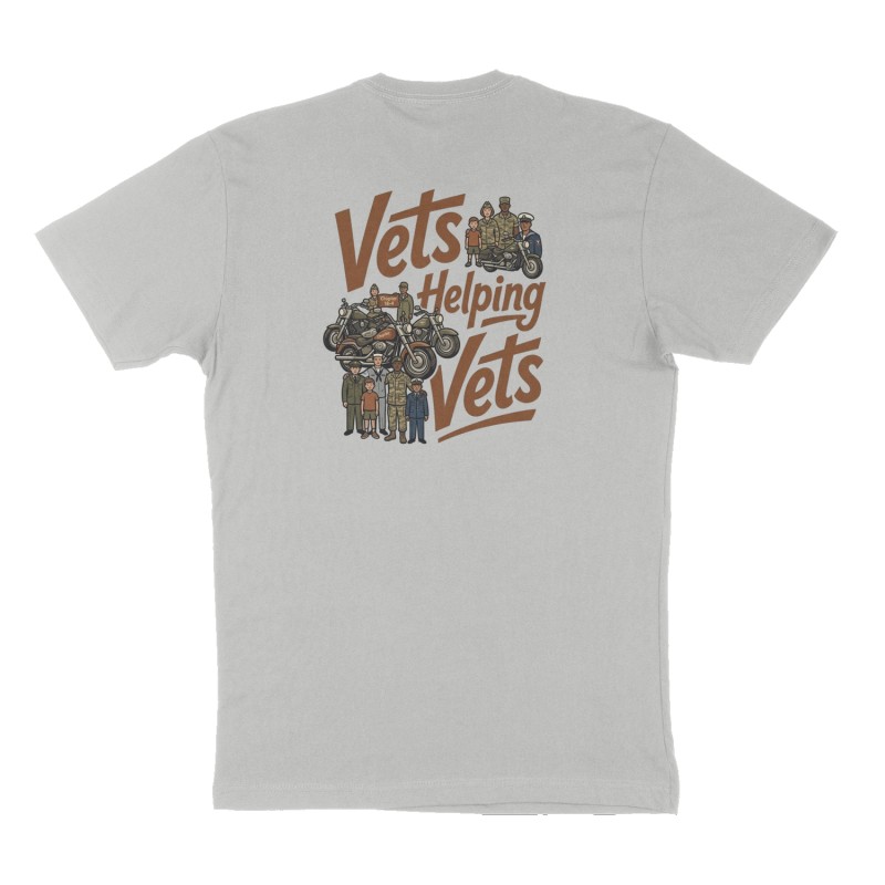 Custom t-shirt: "Vets Helping Vets", Back print, heather-gray shirt