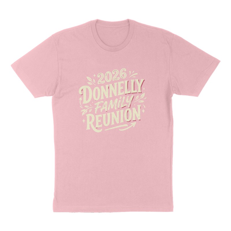 Custom t-shirt: "2026 Donnelly Family Reunion", Front print, pink shirt