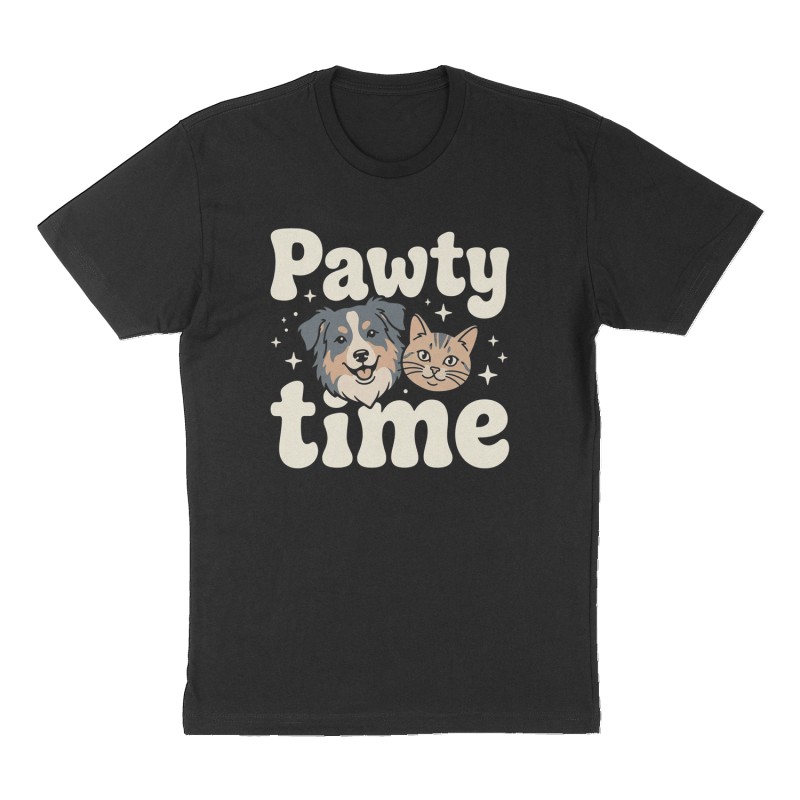 Custom t-shirt: "Pawty time", Front print, black shirt