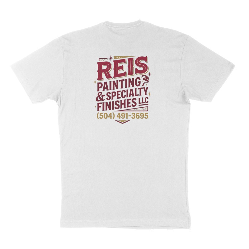 Custom t-shirt: "Reis Painting & Specialty Finishes LLC", Back print, white shirt