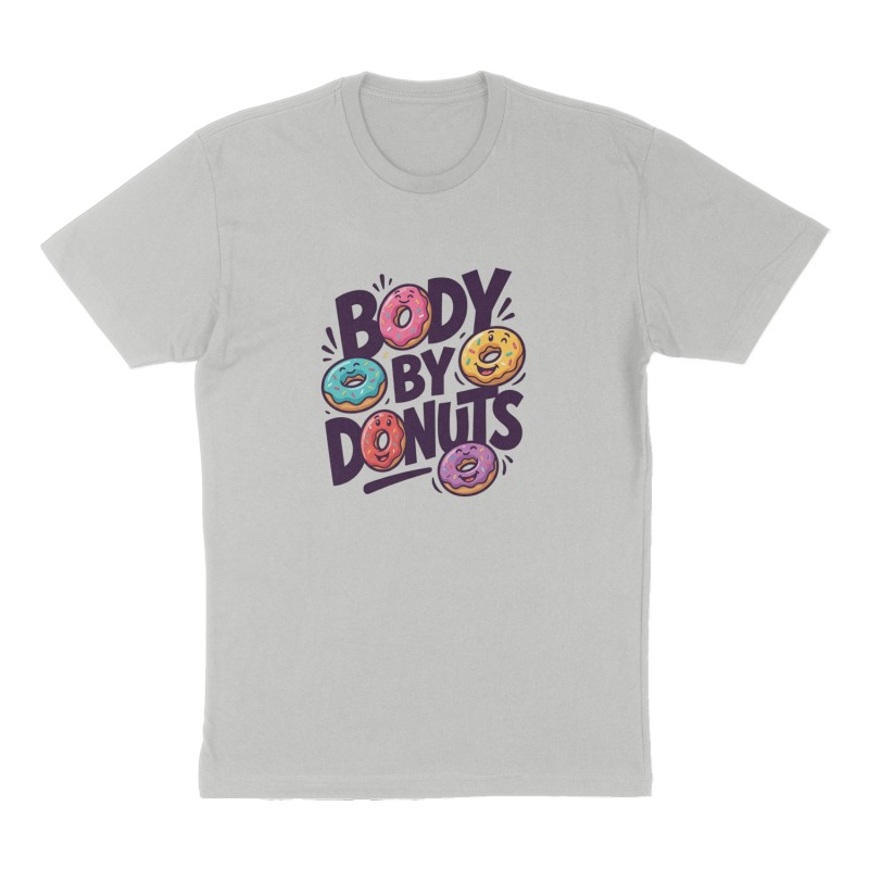 Custom t-shirt: "Body by Donuts", Front print, heather-gray shirt