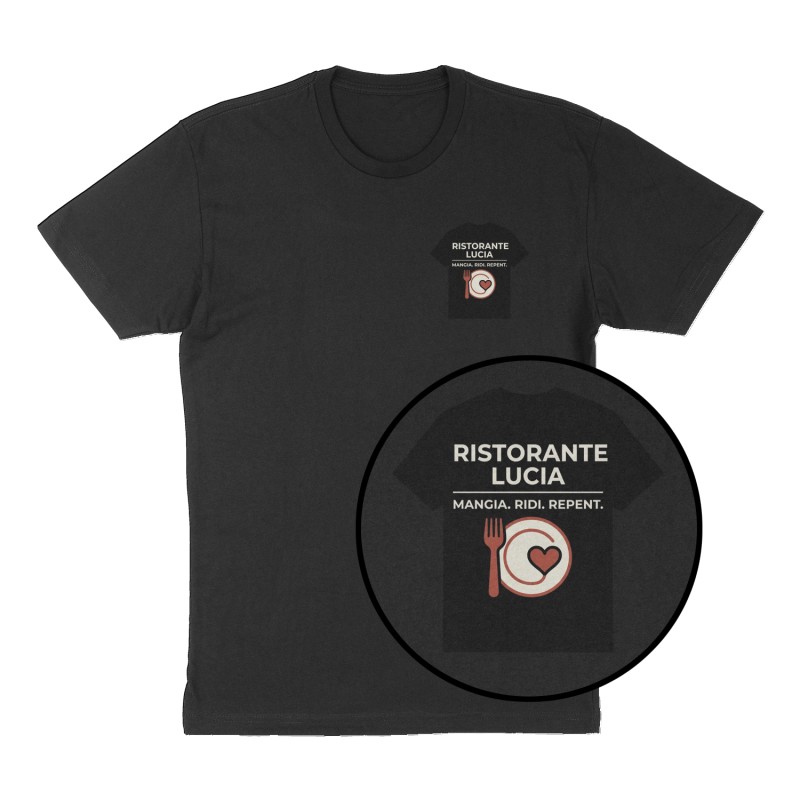 Custom t-shirt: "Ristorante Lucia", Left Chest print, black shirt