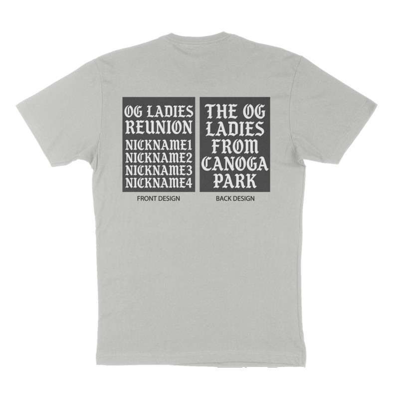 Custom t-shirt: "OG LADIES  REUNION ", Back print, heather-gray shirt