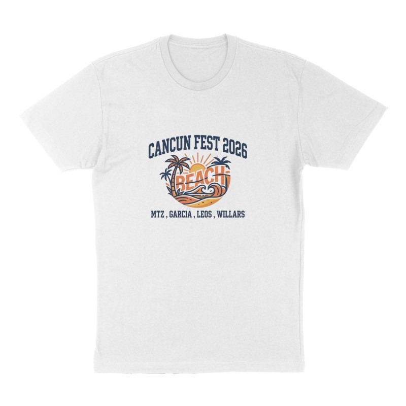 Custom t-shirt: "Cancun Fest 2026 ", Front print, white shirt