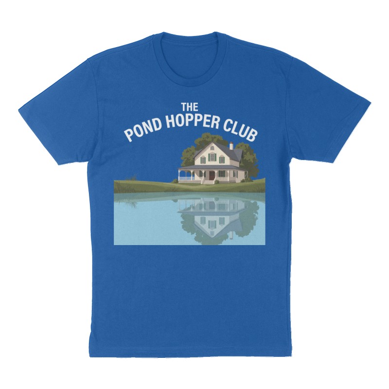 Custom t-shirt: "The Pond Hopper Club", Front print, royal-blue shirt
