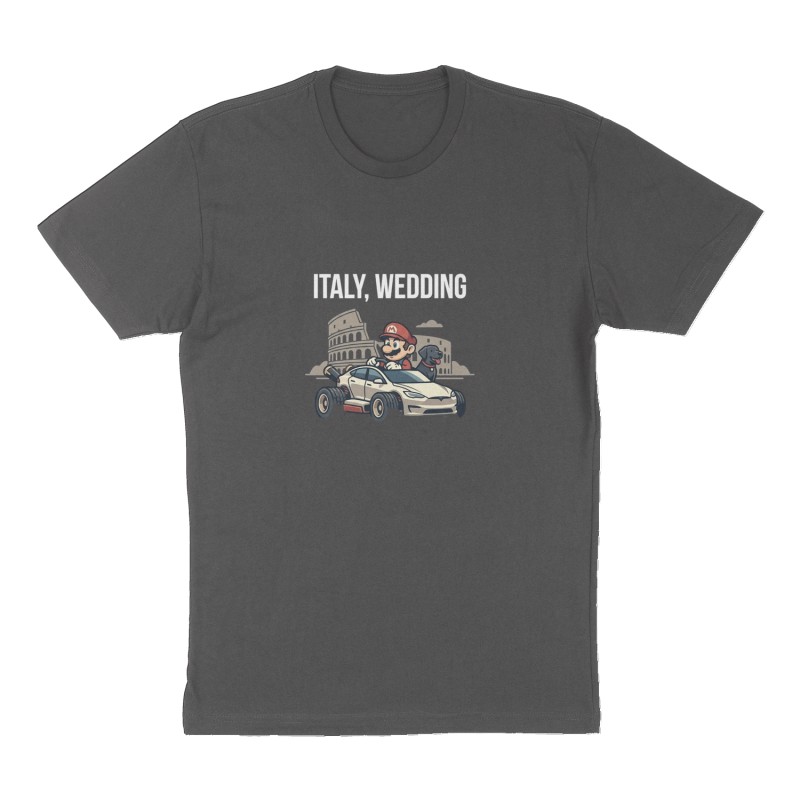 Custom t-shirt: "italy, wedding", Front print, charcoal shirt