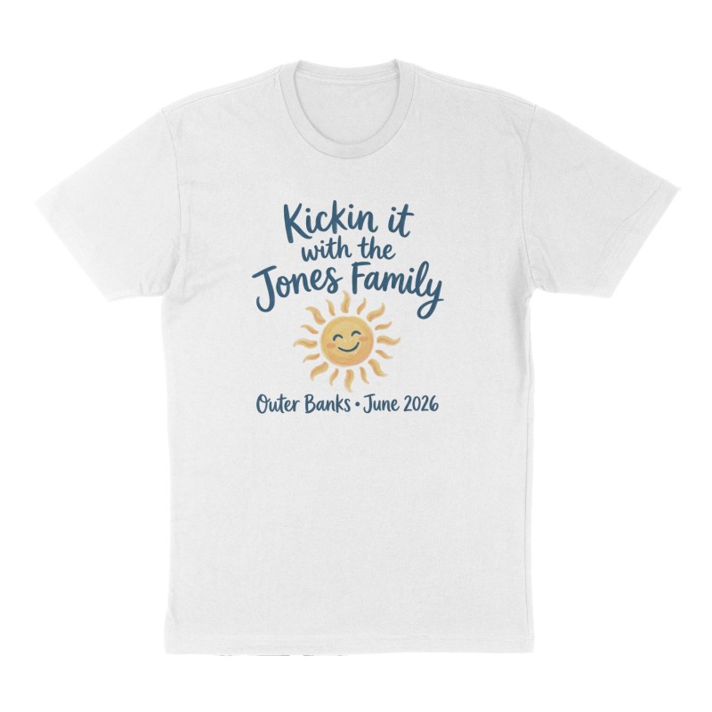 Custom t-shirt: "Kickin it with the Jones Family ", Front print, white shirt