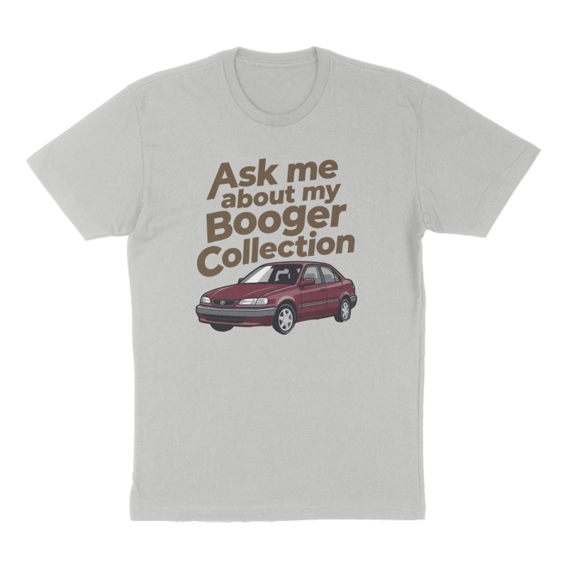 Custom t-shirt: "Ask me about my Booger Collection", Front print, heather-gray shirt