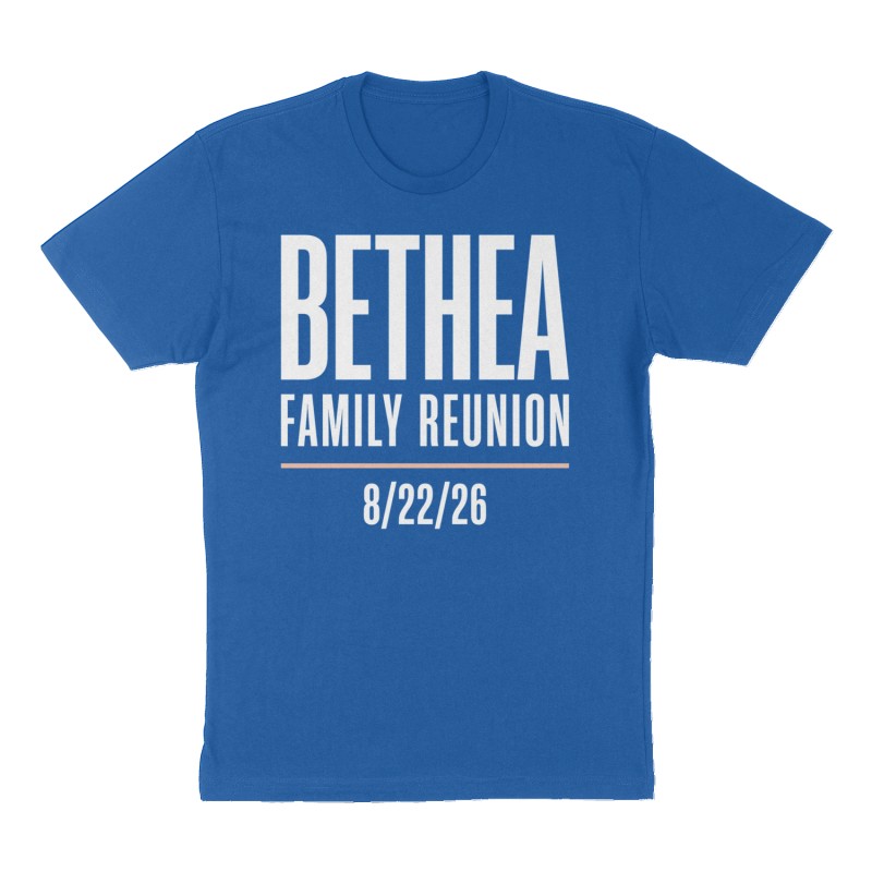 Custom t-shirt: "Bethea Family Reunion", royal-blue shirt