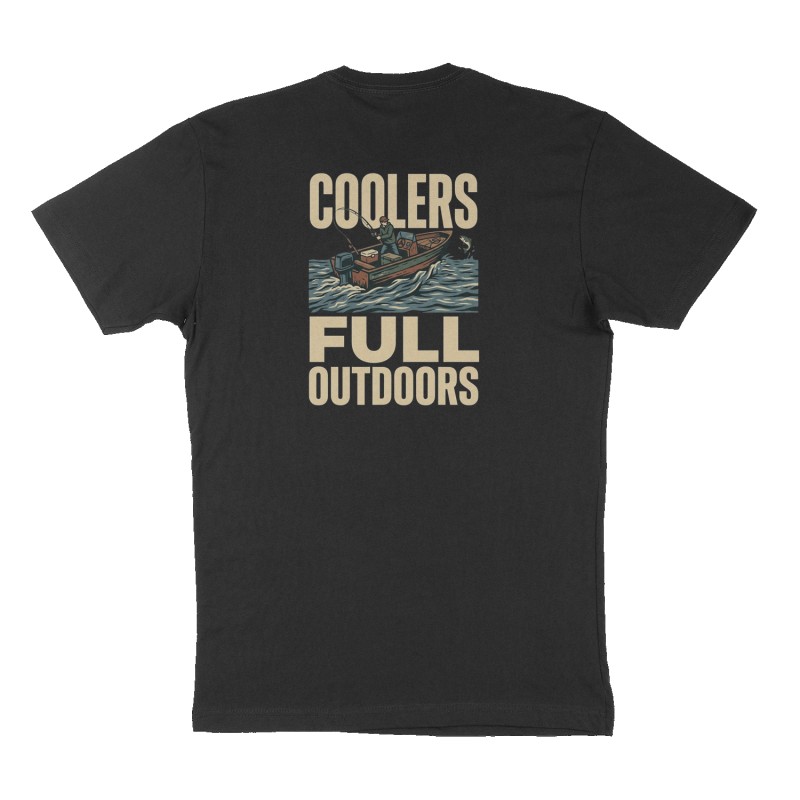 Custom t-shirt: "Coolers full outdoors", Back print, black shirt