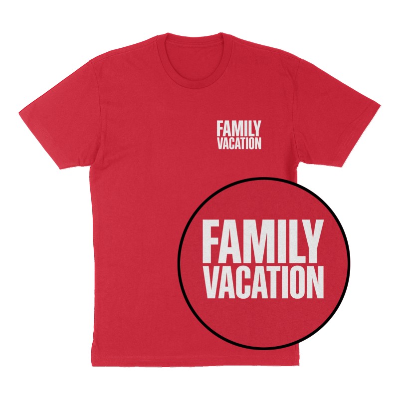 Custom t-shirt: "Family Vacation", Left Chest print, red shirt
