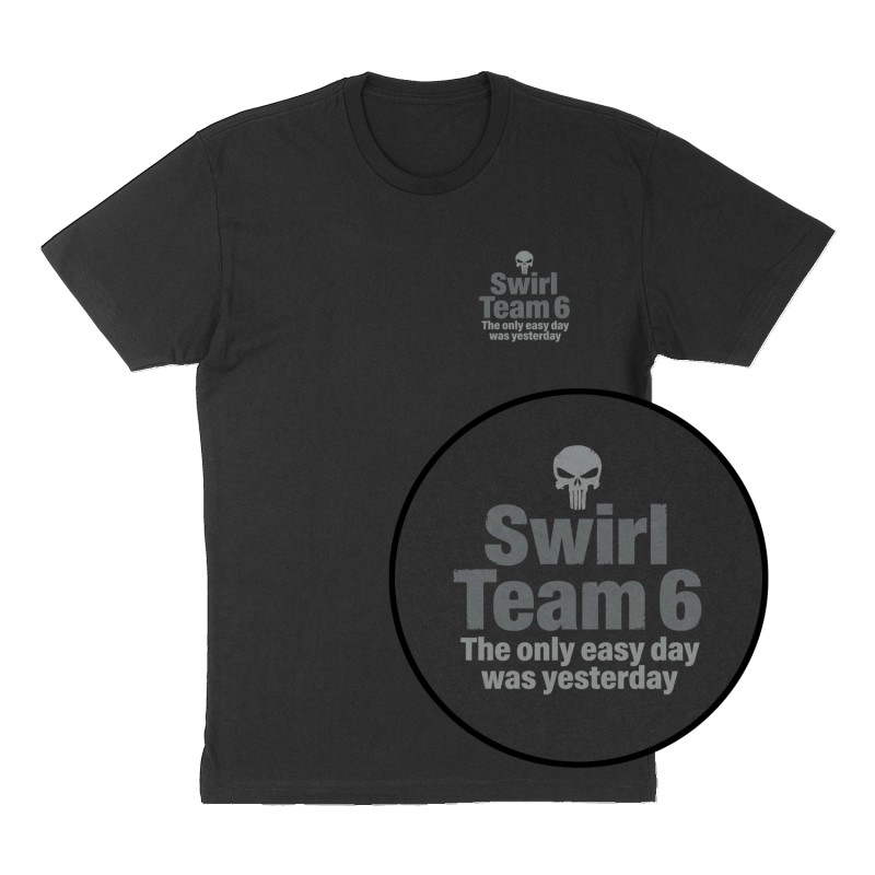 Custom t-shirt: "Swirl Team 6", Left Chest print, black shirt