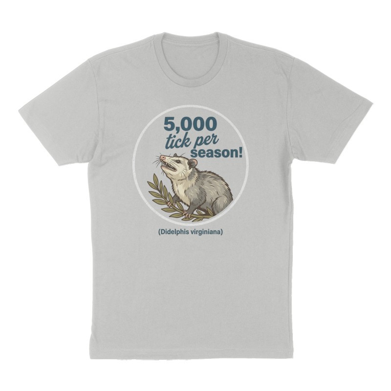 Custom t-shirt: "5,000 tick per season!", Front print, heather-gray shirt