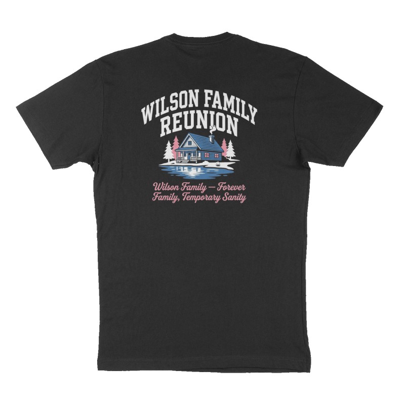 Custom t-shirt: "Wilson family reunion", Back print, black shirt