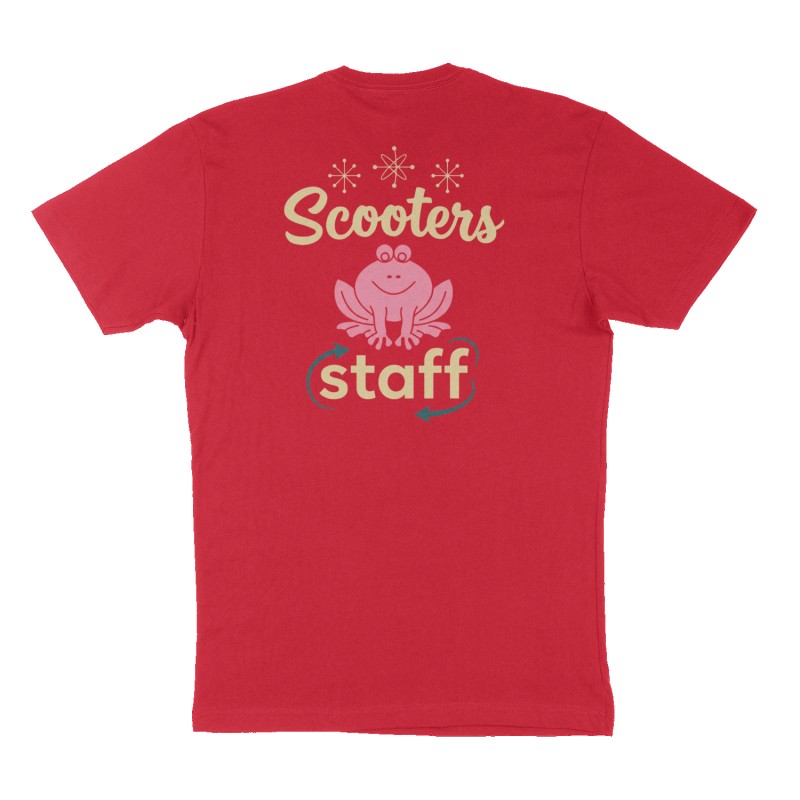 Custom t-shirt: "Scooters staff", Back print, red shirt